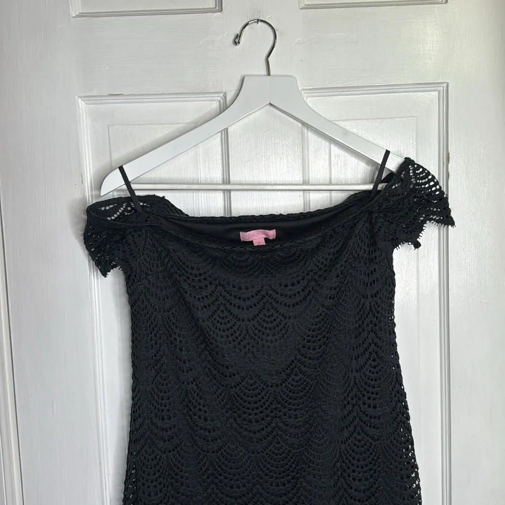 Lilly Pulitzer Jade Dress Black Scalloped Shell Lace W1527 Sz 8 - Picture 5 of 11